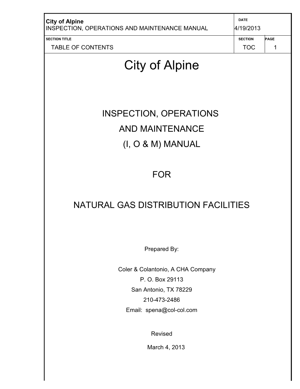 Inspection, Operations and Maintenance Manual 4/19/2013