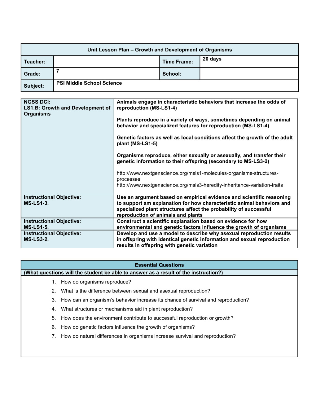 Unit Lesson Plan Atomic Structure s1