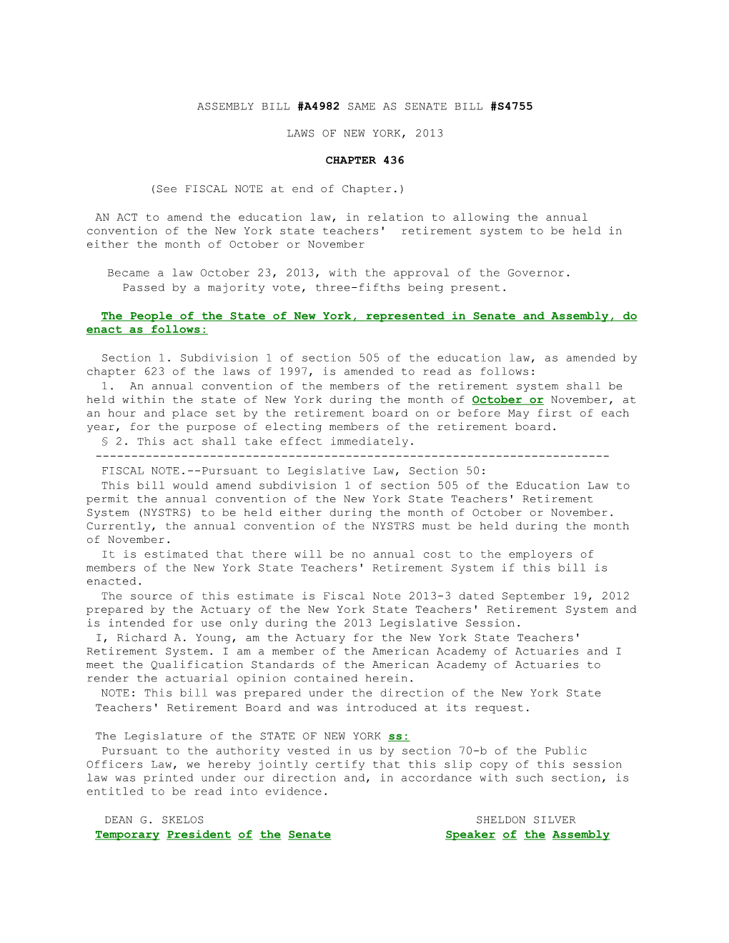 Assembly Bill #A4982 Same As Senate Bill #S4755