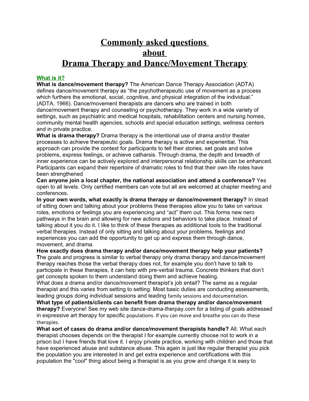 Drama Therapy Interview Questions