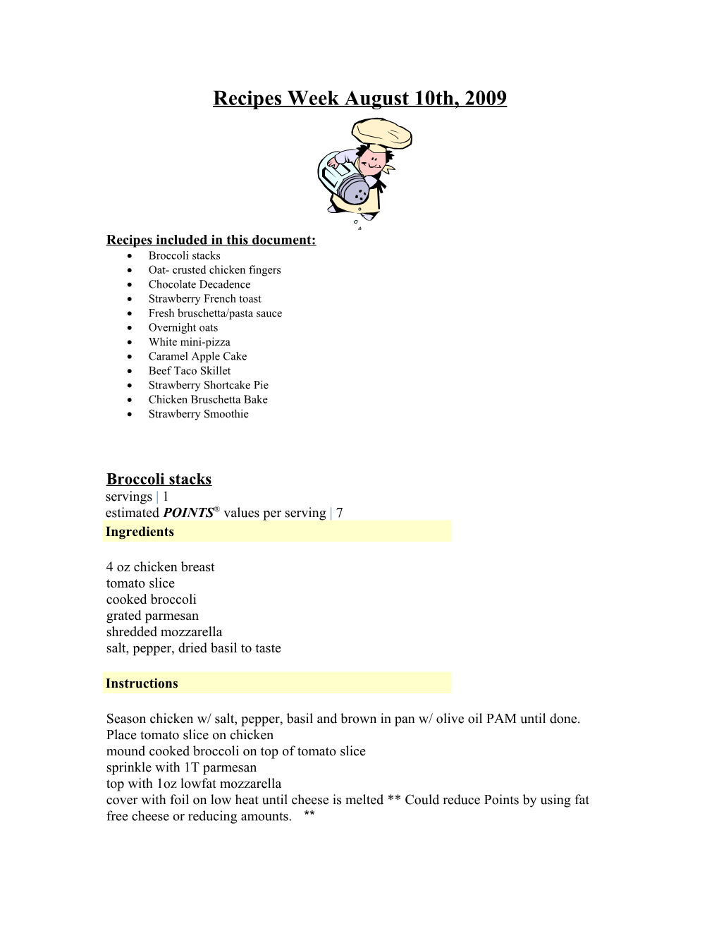 Recipes Included in This Document