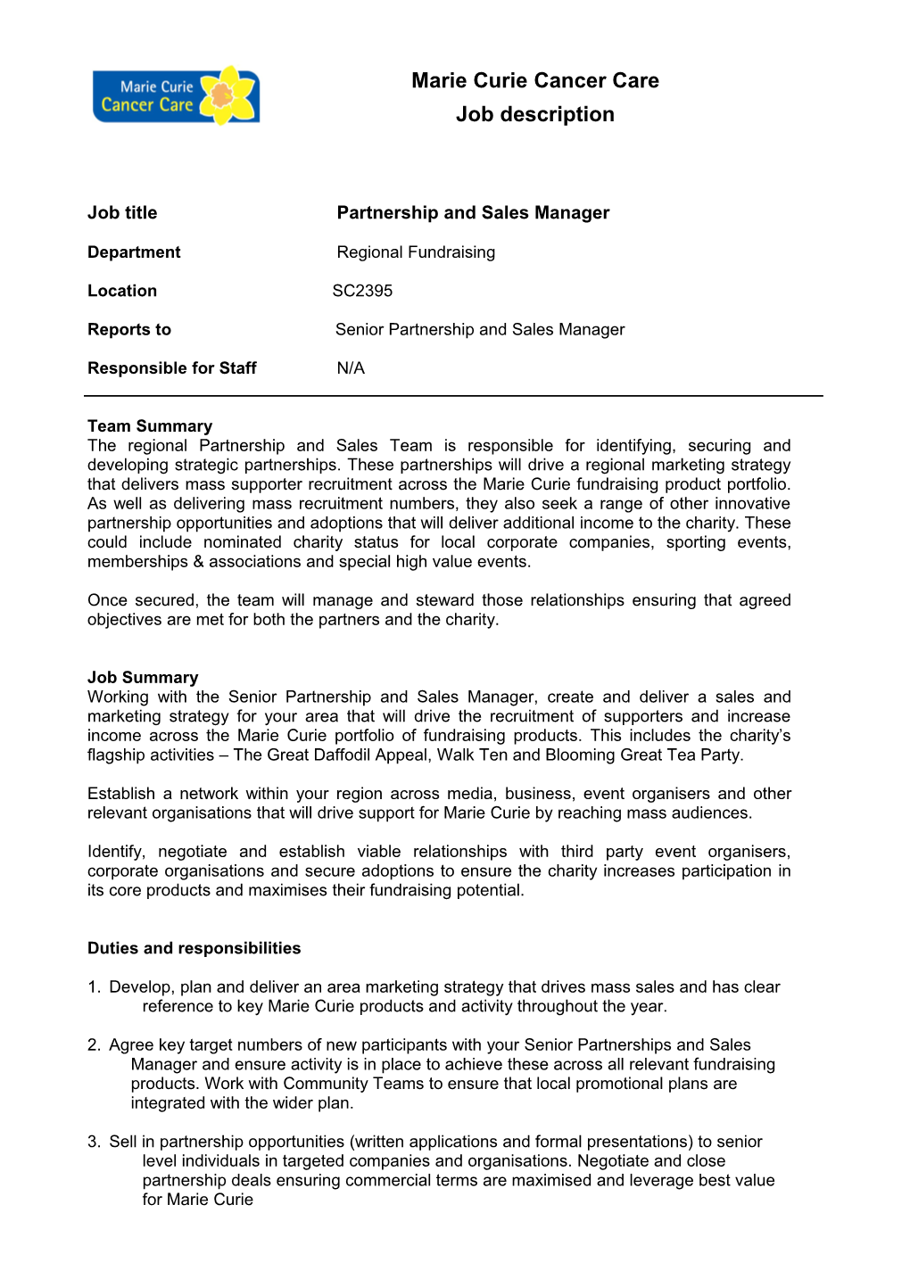 Job Title Partnership and Sales Manager