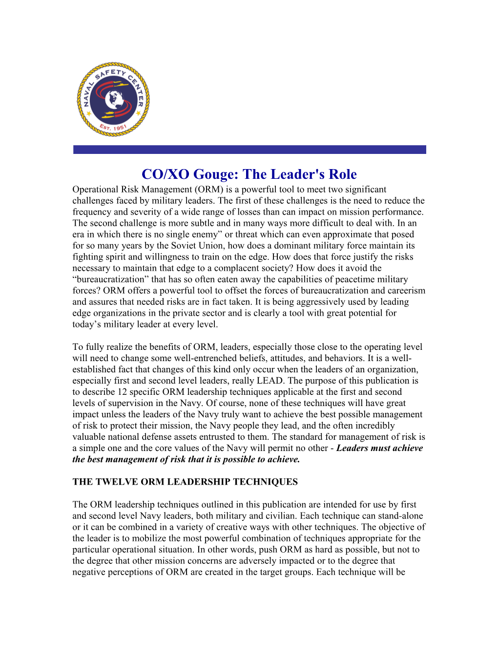 CO/XO Gouge: the Leader's Role