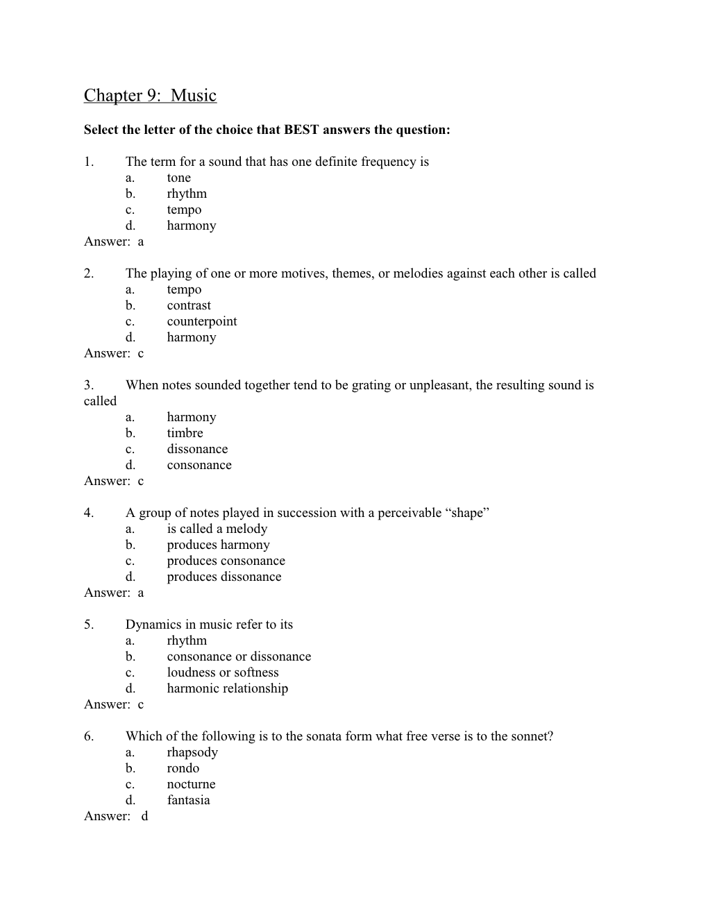 Chapter 9: Sample Test Questions