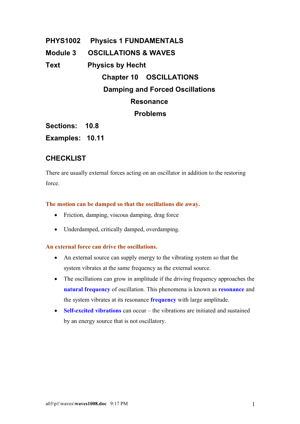 PHYS1002 Physics 1 FUNDAMENTALS