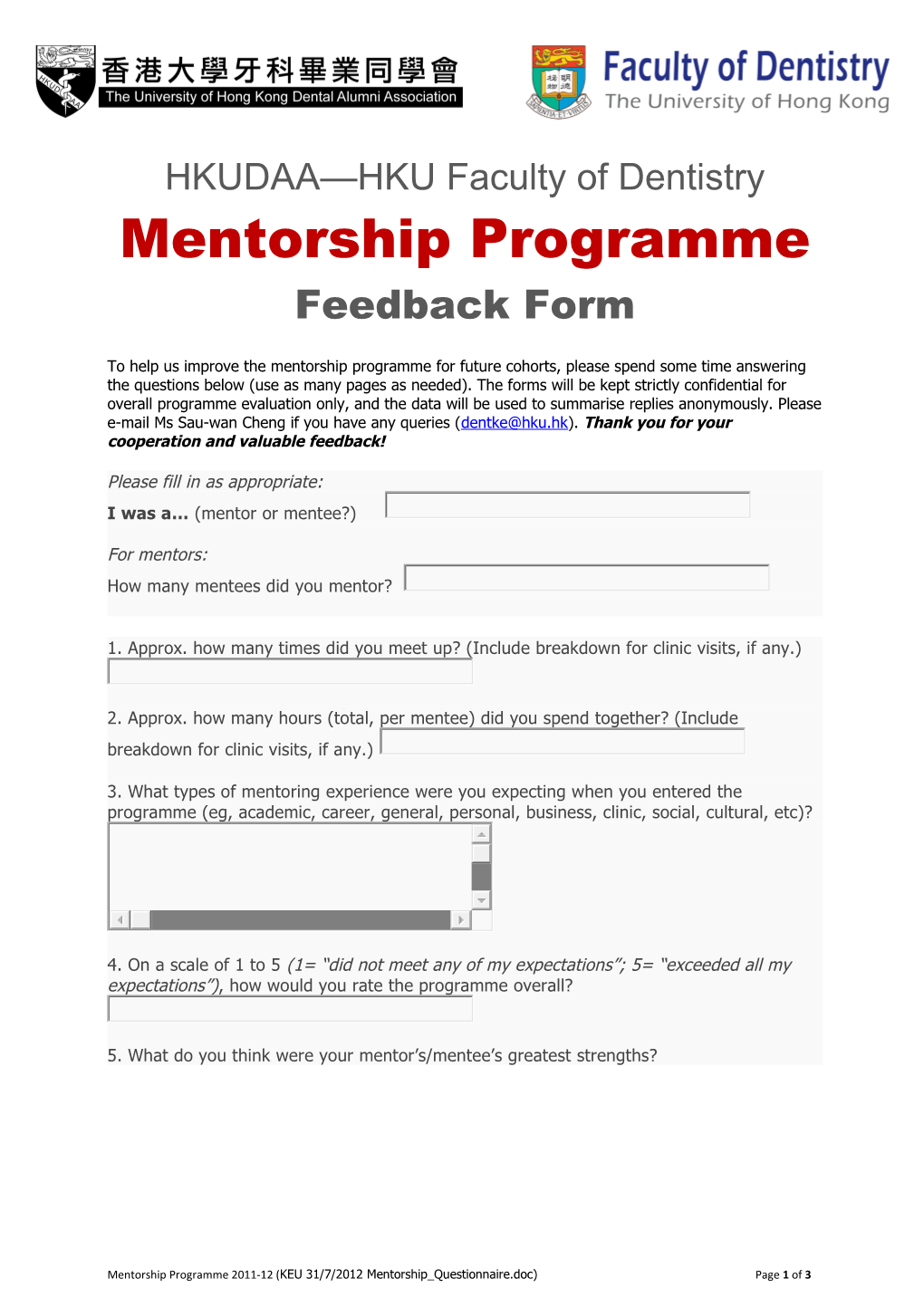 Mentorship Feedback Form