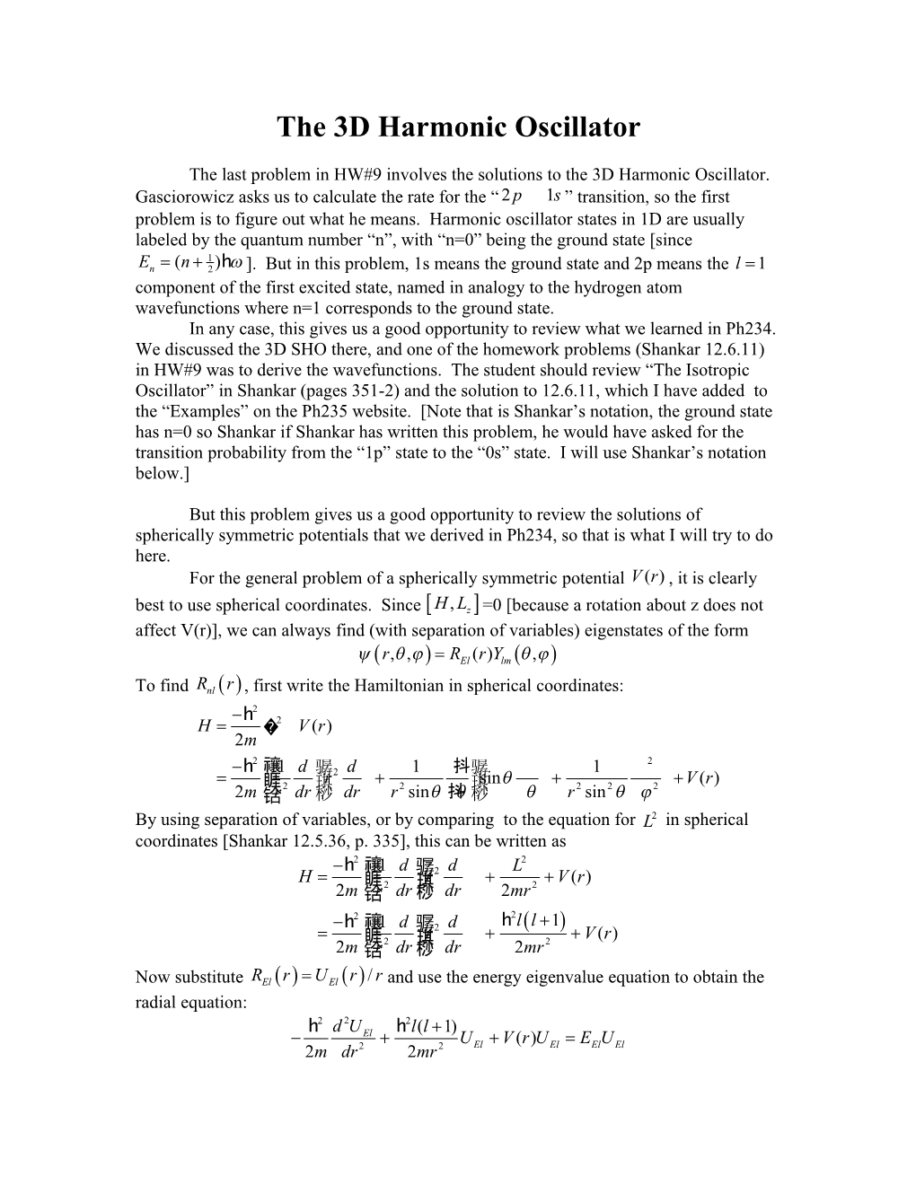 The 3D Harmonic Oscillator