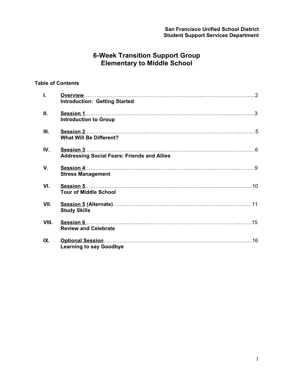 Transition Group Topics