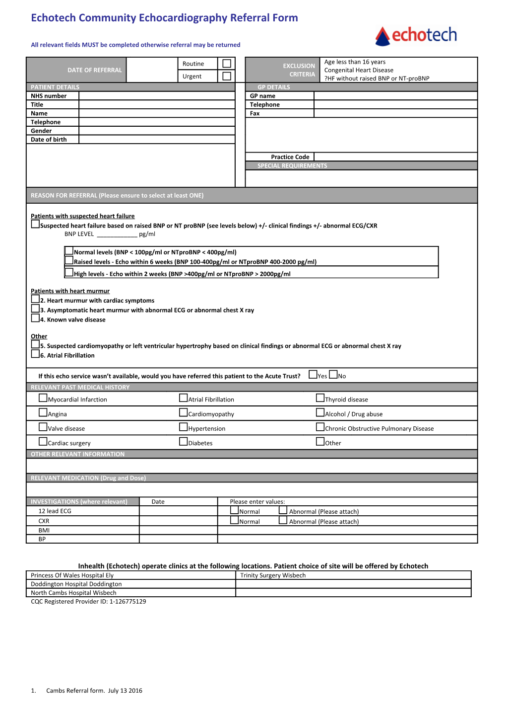 Echotech Community Echocardiography Referral Form