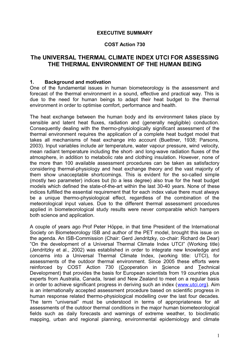 Draft Final Report COST Action 730, March 08, 2009