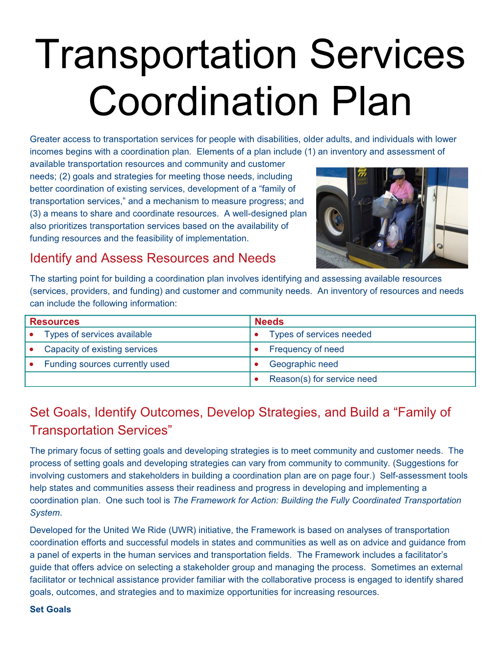 Transportation Services Coordination Plan