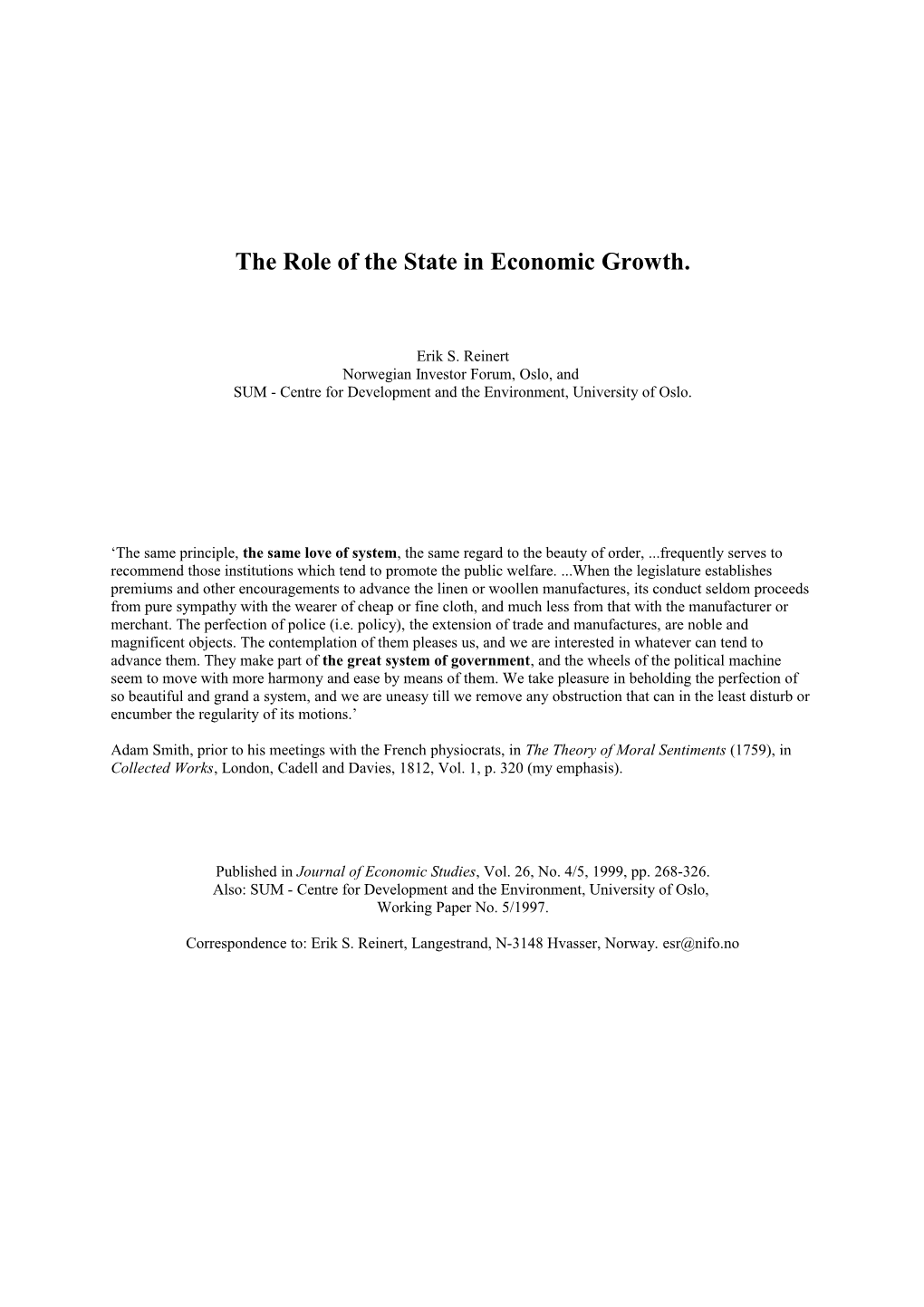 The Role of the State in Economic Growth