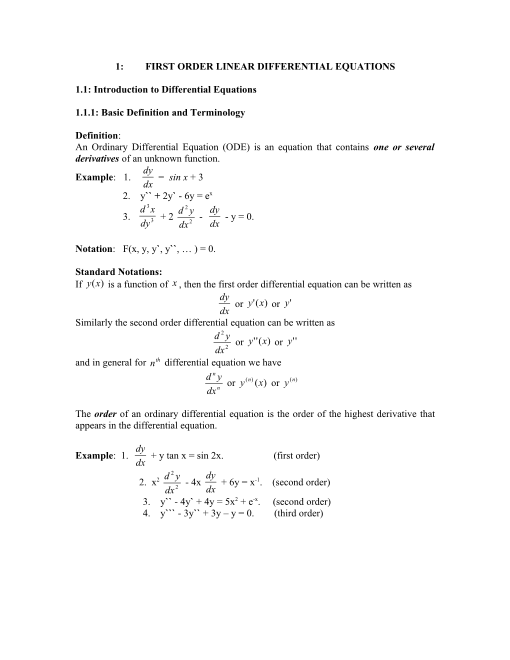 1: First Order Linear Differential Equations