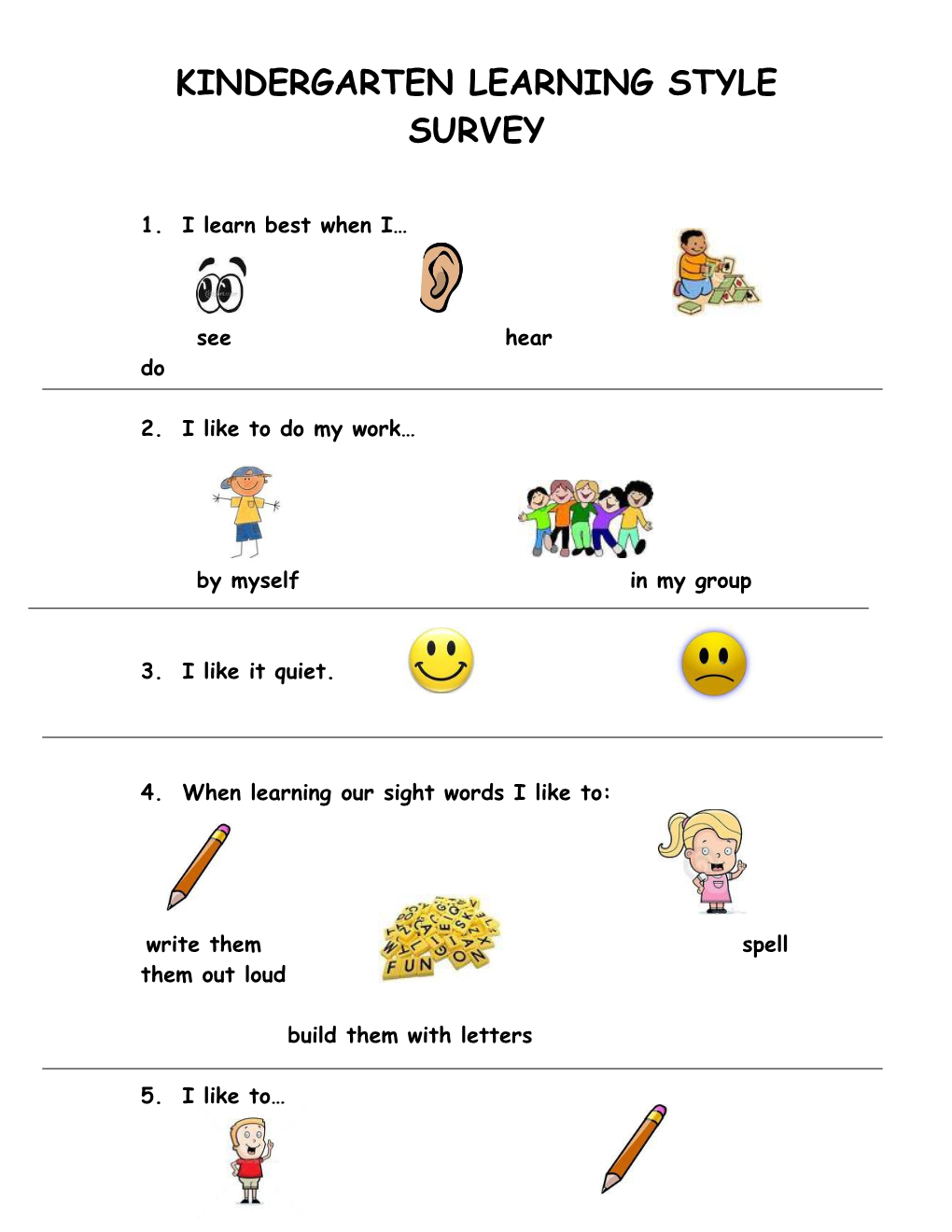 Kindergarten Learning Style Survey