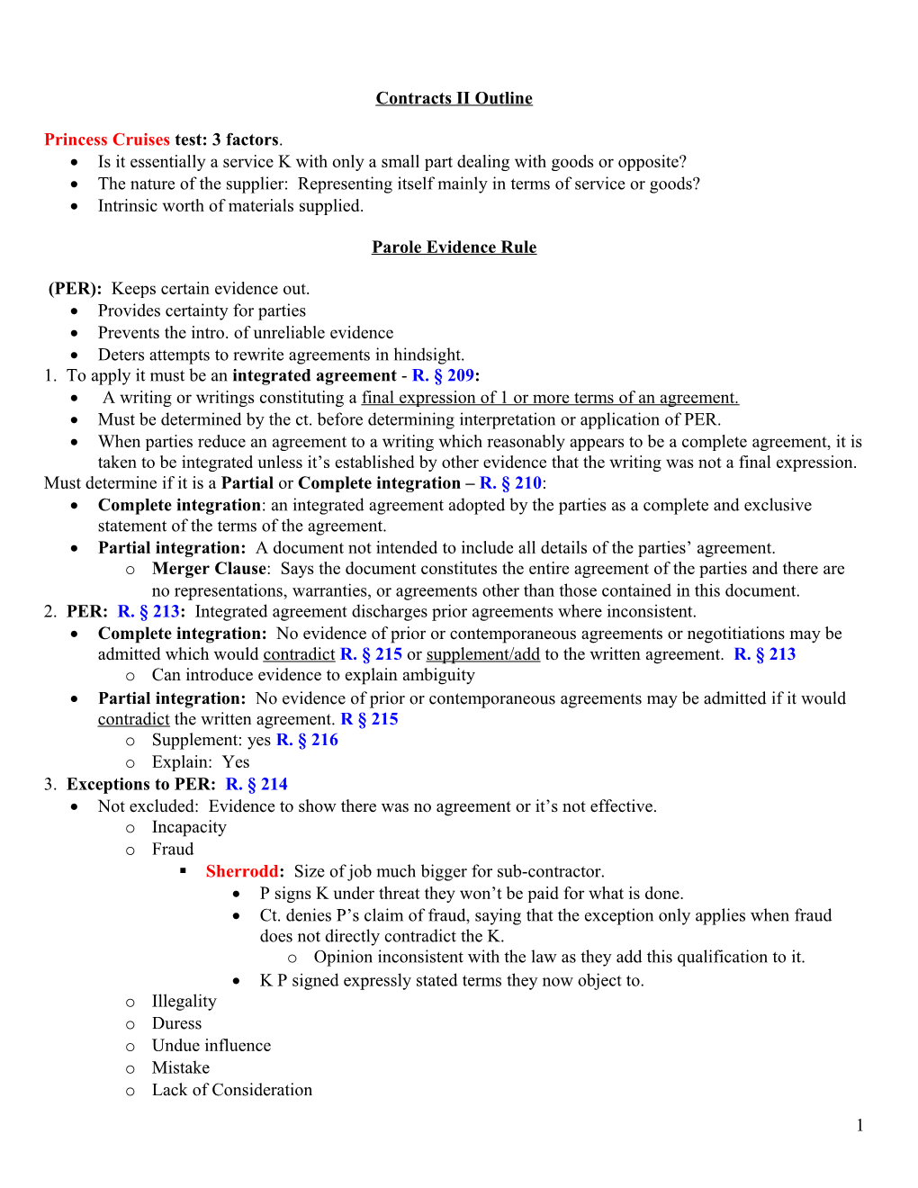 Contracts II Outline