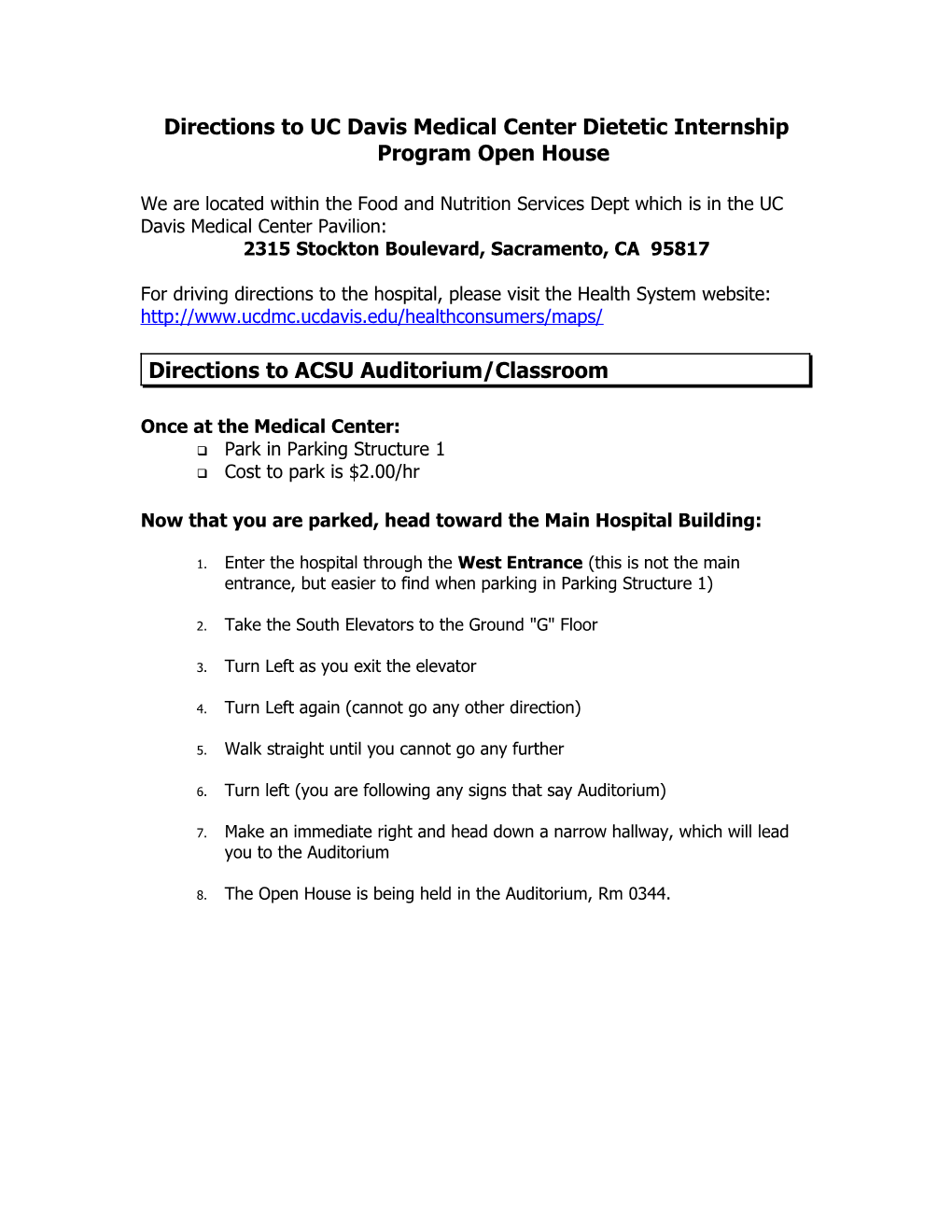 Directions to ACSU Auditorium/Classroom