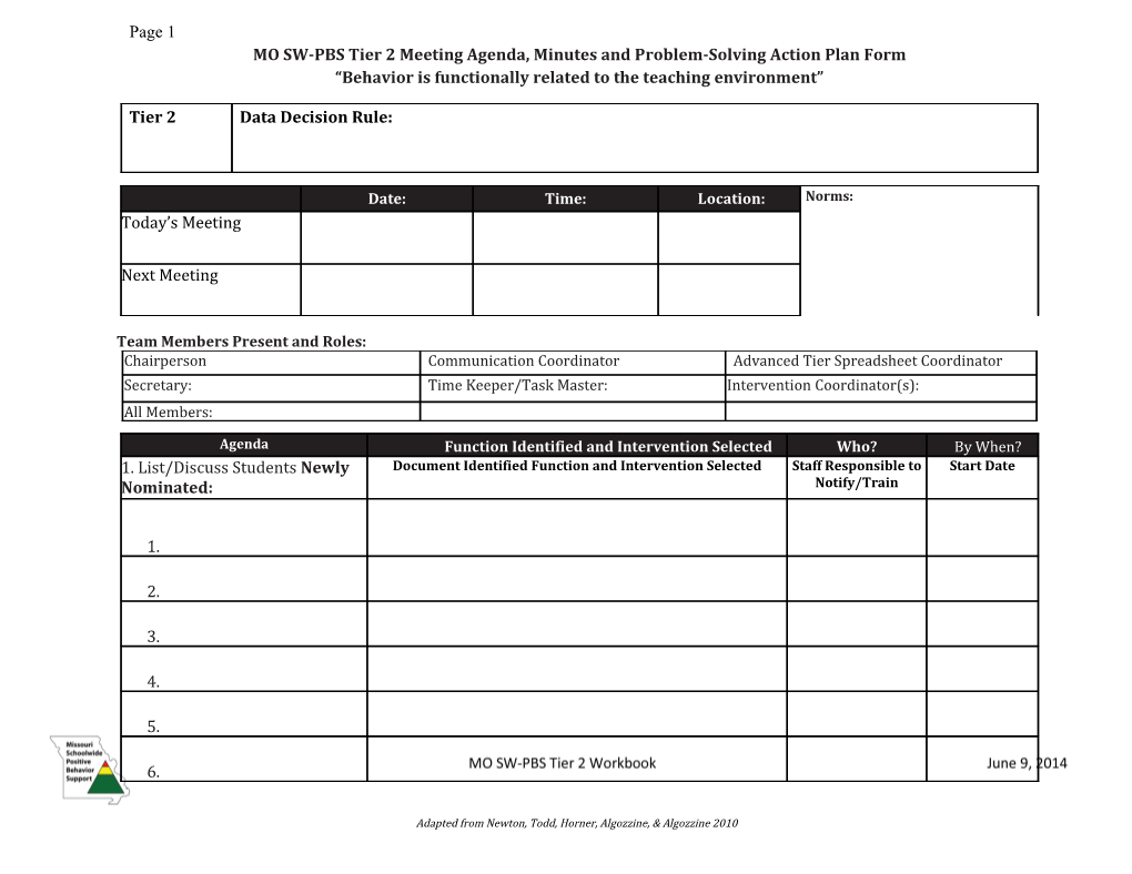Chapter 2 Meeting Agenda Minutes and Problem-Solving Action Plan Form