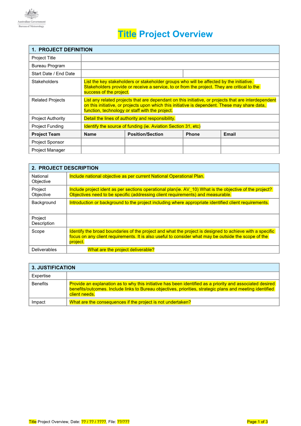 Project Plan Proforma