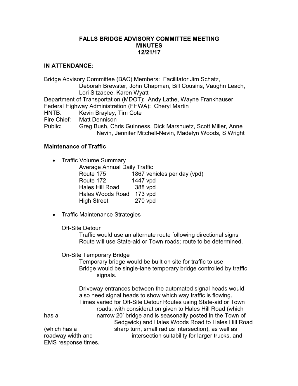 Falls Bridge Advisory Committee Meeting