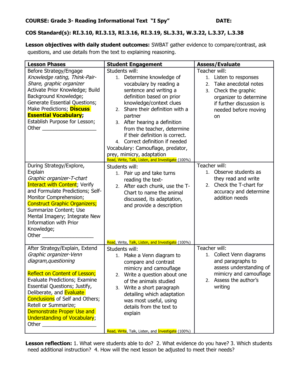 COURSE: Grade 3- Reading Informational Text I Spy DATE