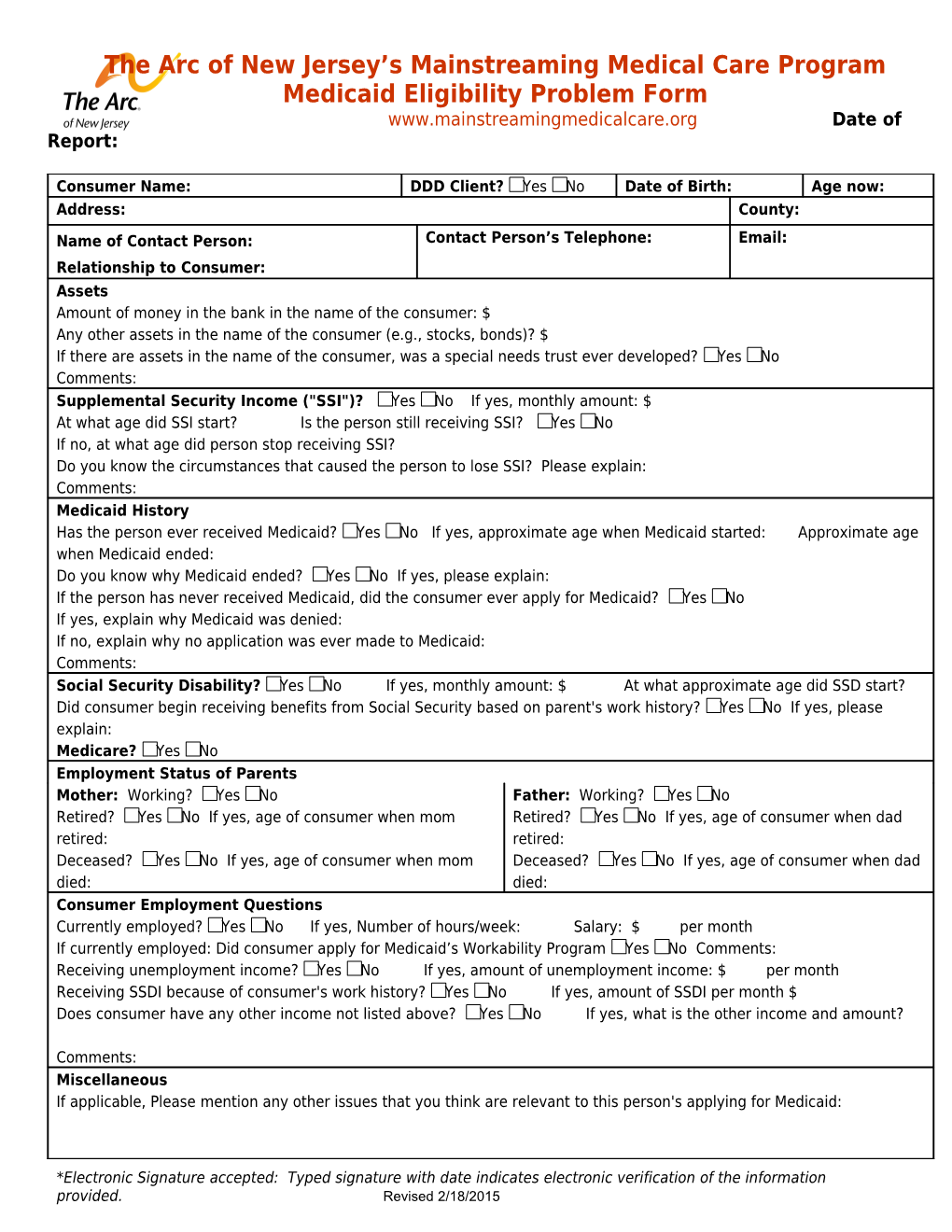 Medicaid Eligibility Problem Form