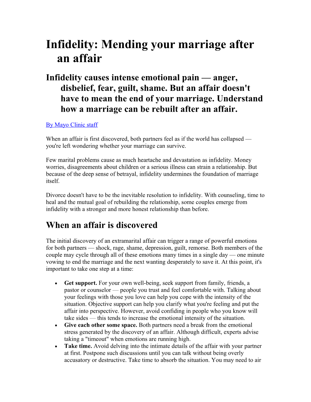 Infidelity: Mending Your Marriage After An Affair