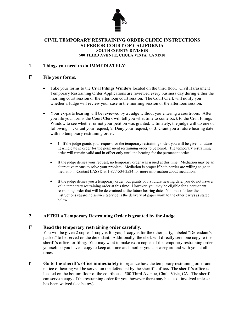 Civil Temporary Restraining Order Clinic Instructions