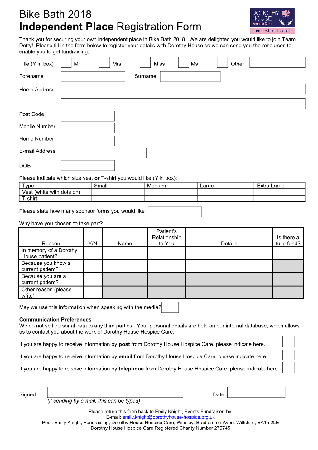 Independent Place Registration Form