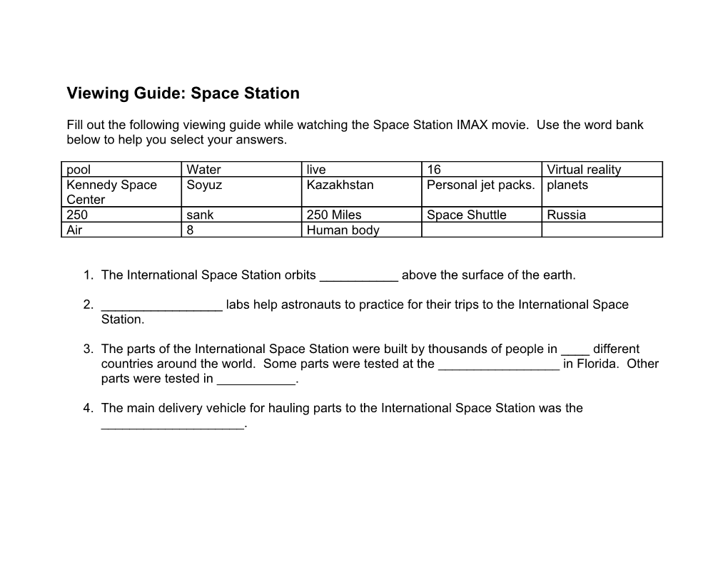 Viewing Guide: Space Station