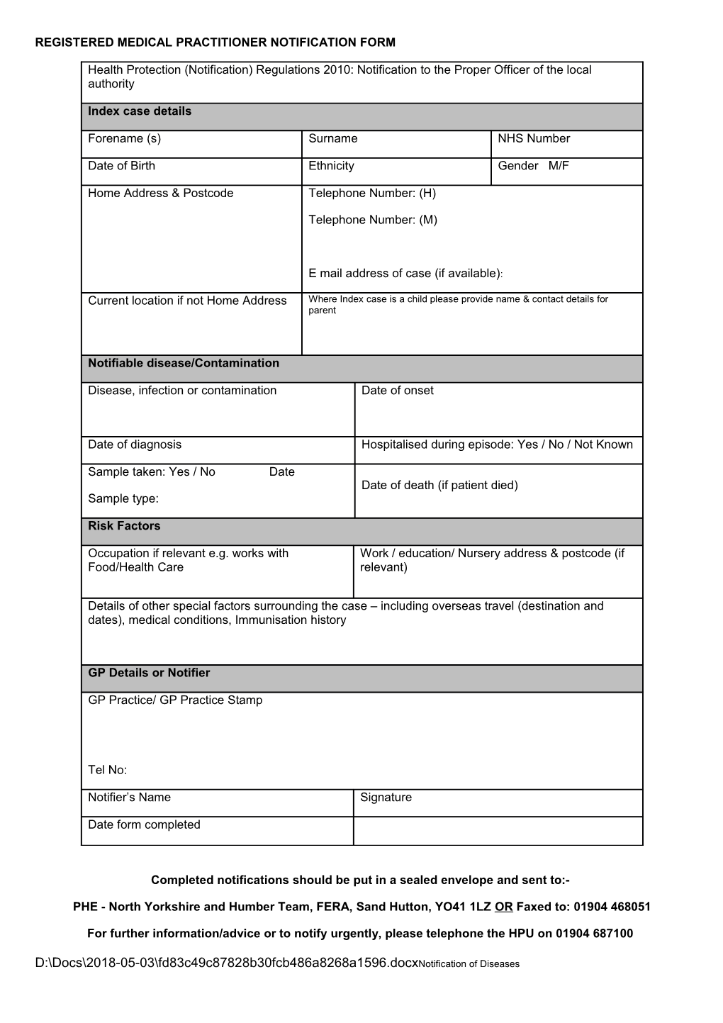 Registered Medical Practitioner Notification Form