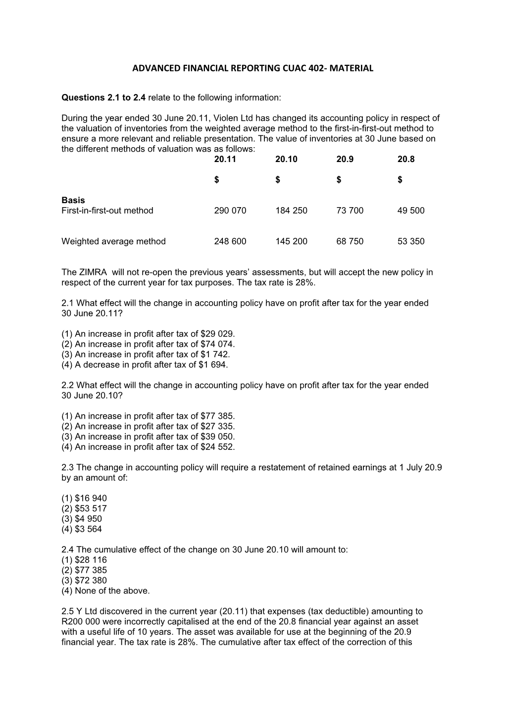 Advanced Financial Reporting Cuac 402- Material