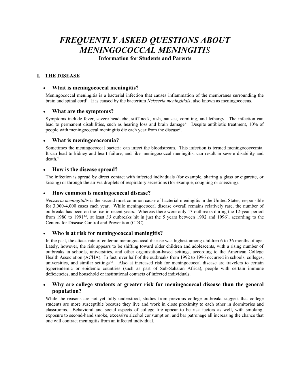 Frequently Asked Questions About Meningococcal Meningitis