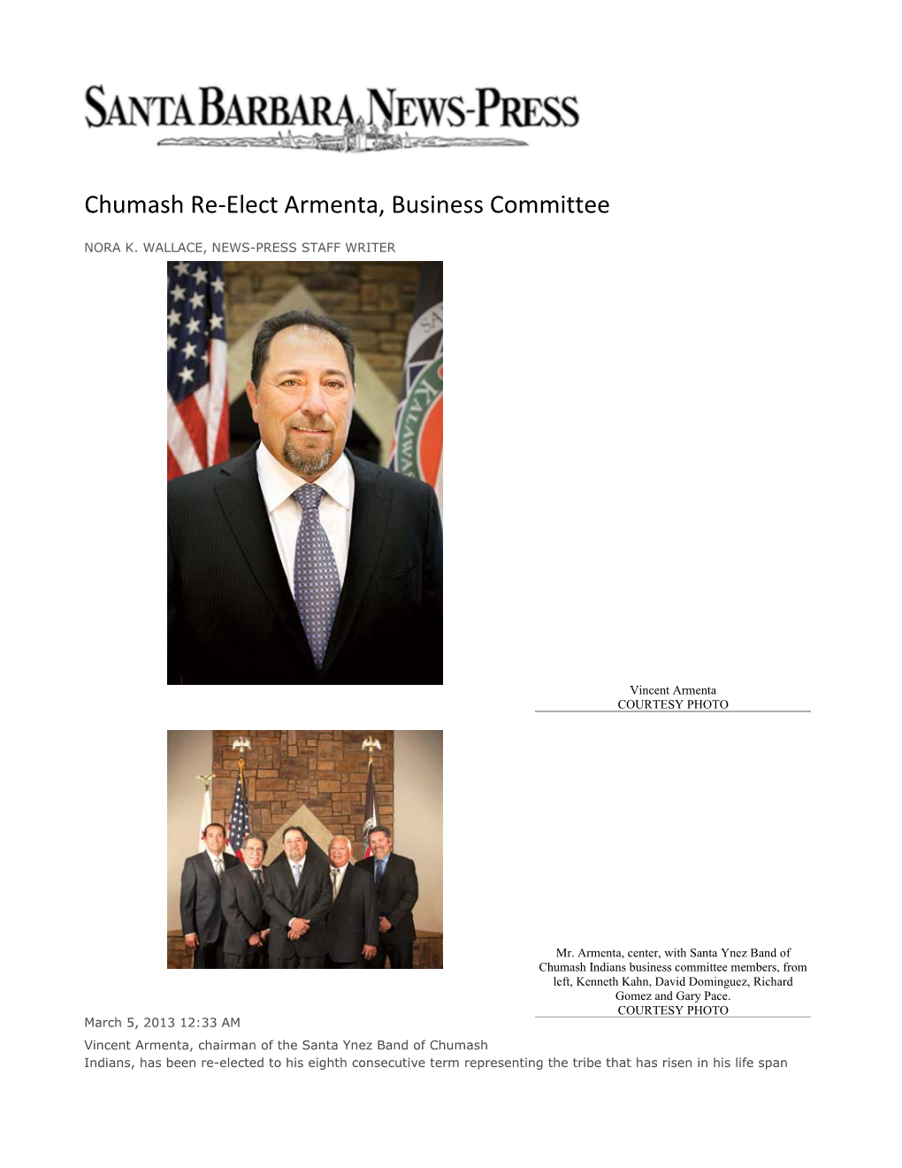 Chumash Re-Elect Armenta, Business Committee