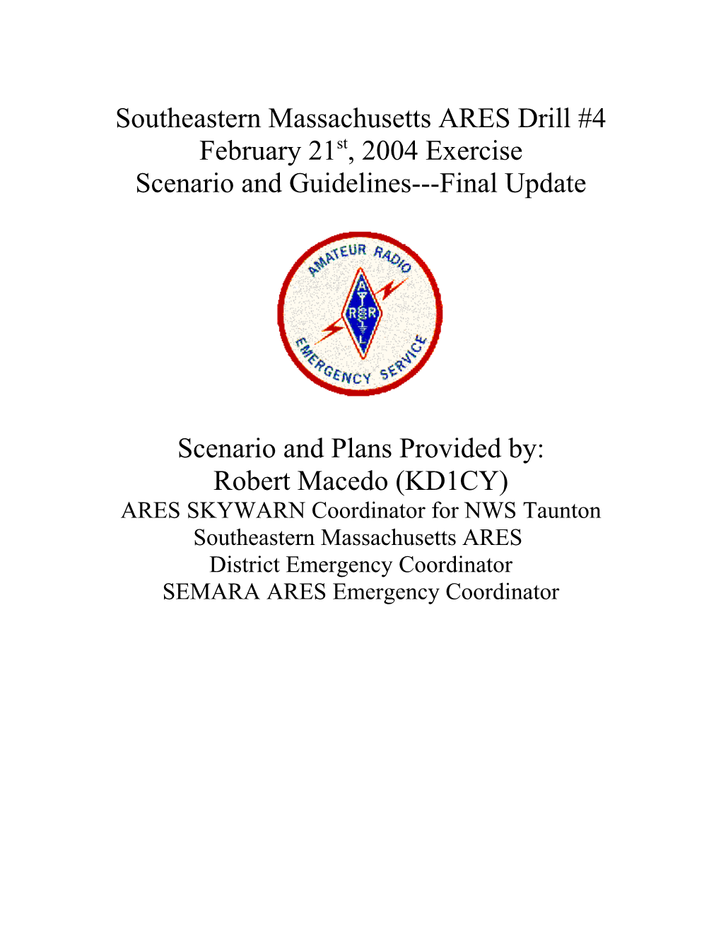 Southeastern Massachusetts ARES Drill #3