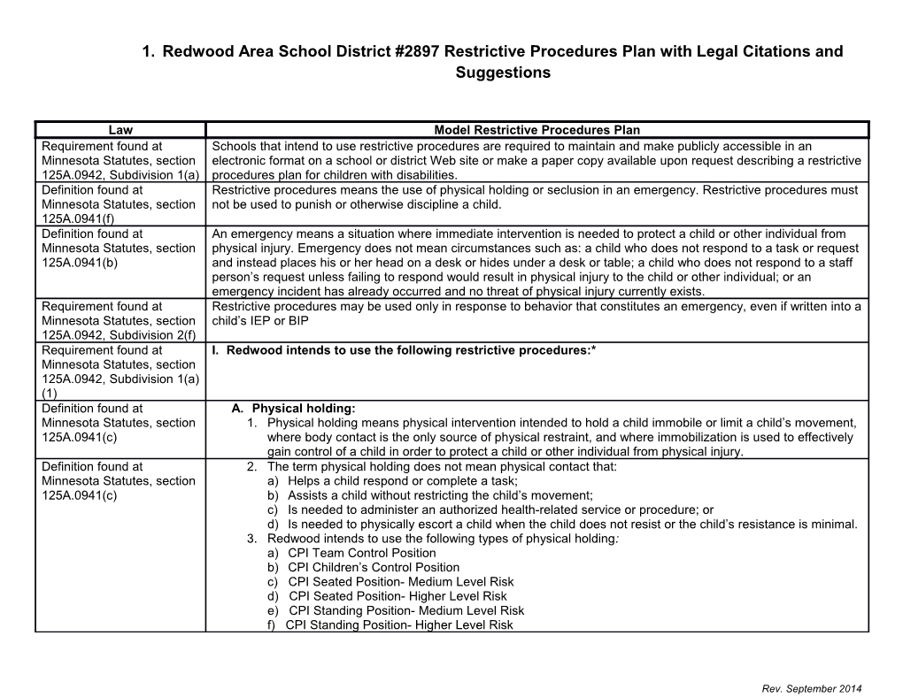 Model Restrictive Procedures Plan