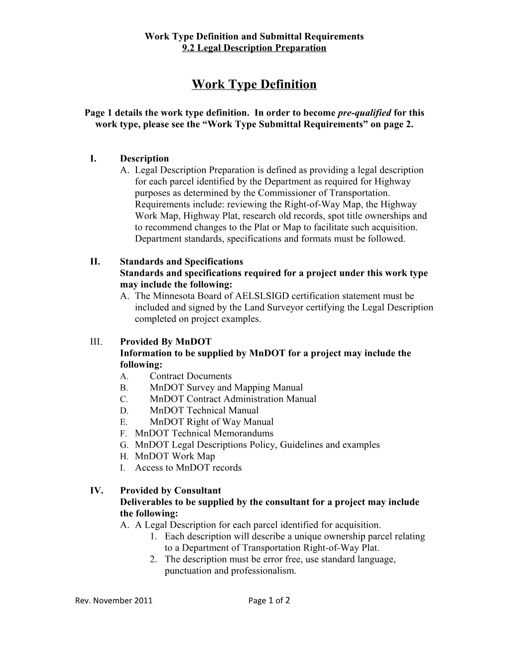Work Type Definition And Submittal Requirements