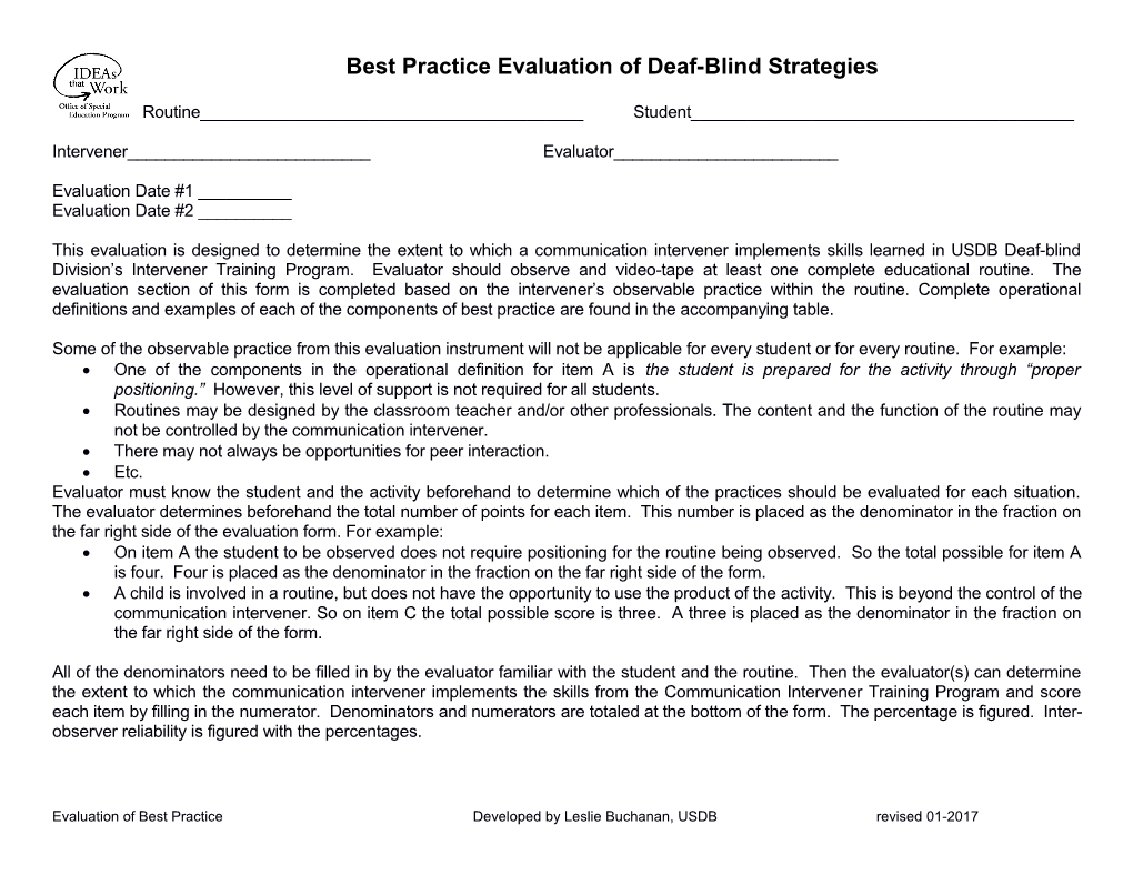 Best Practice Evaluation of Deaf-Blind Strategies