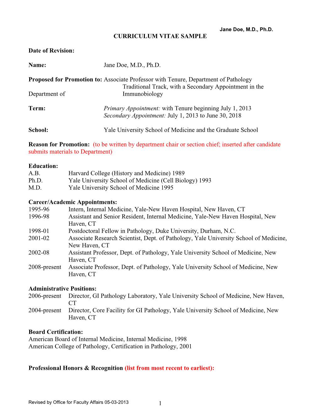 Curriculum Vitae Sample