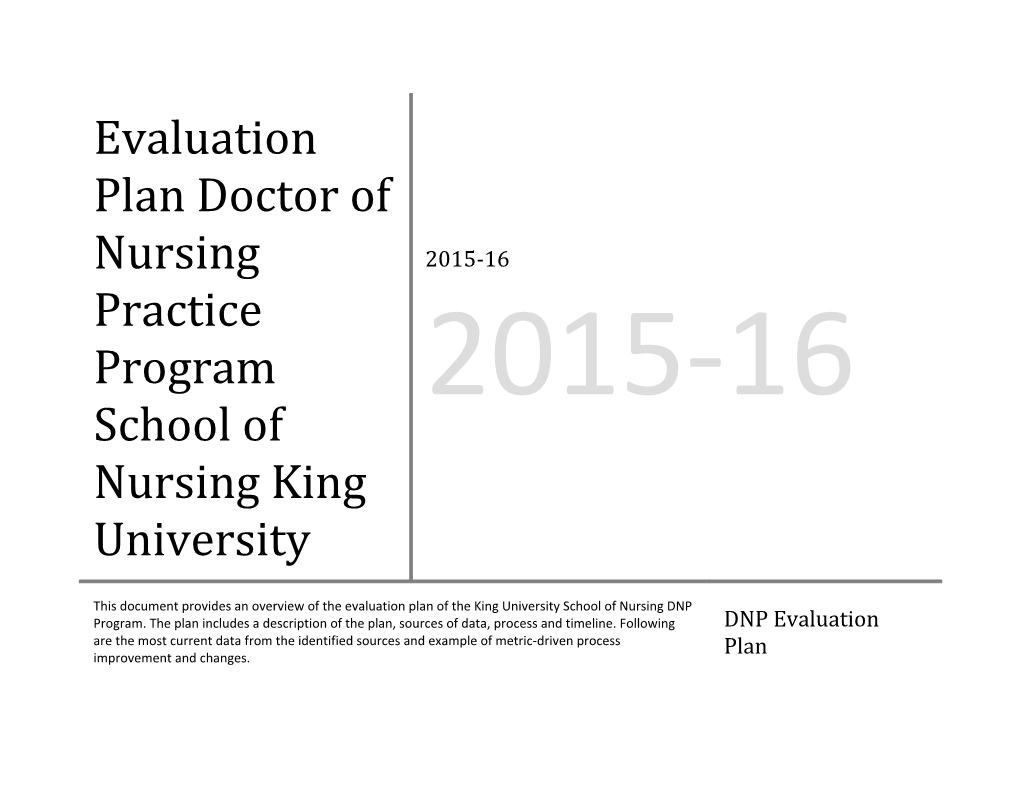 Evaluation Plan Doctor of Nursing Practice Program School of Nursing King University
