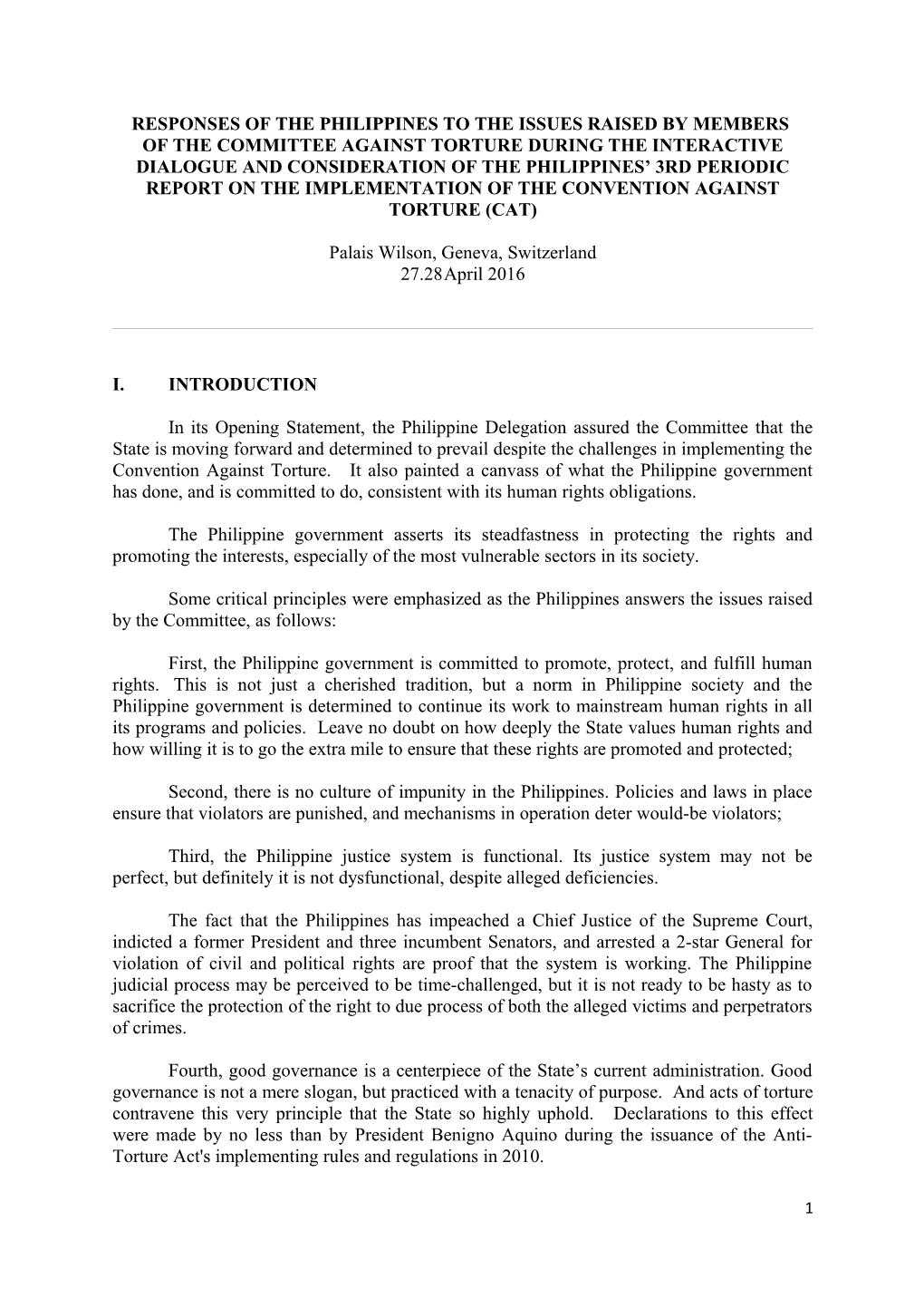 Responses of the Philippines to the Issues Raised by Members