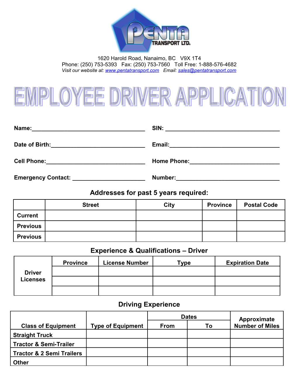 Employee Driver Application Page 2