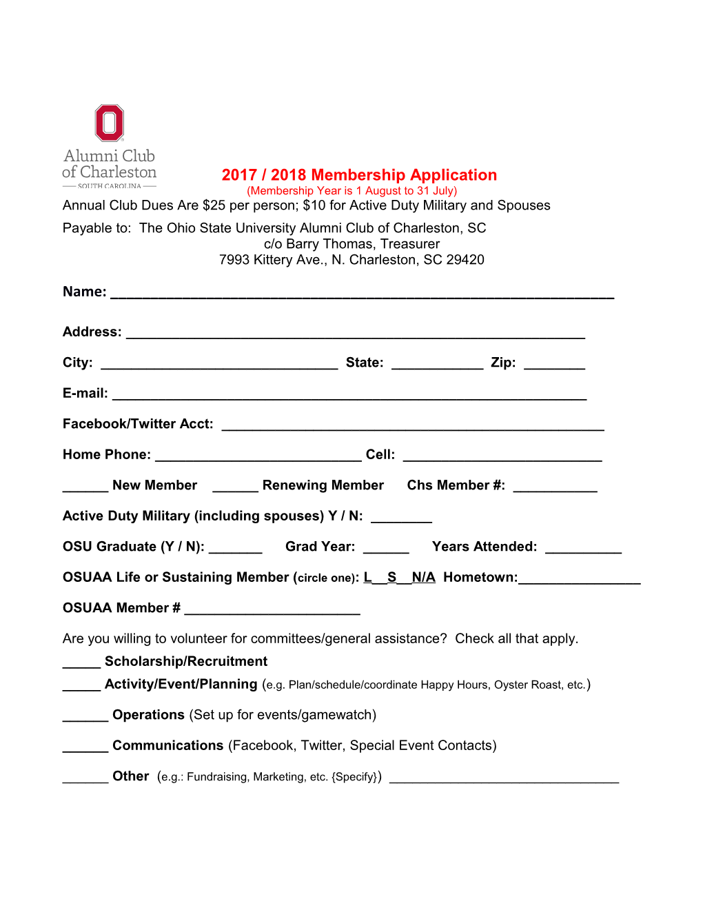 2017 / 2018 Membership Application