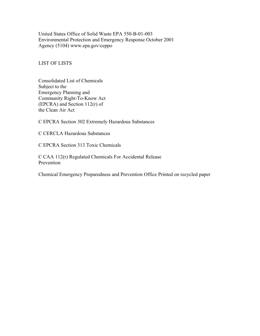 United States Office of Solid Waste EPA 550-B-01-003