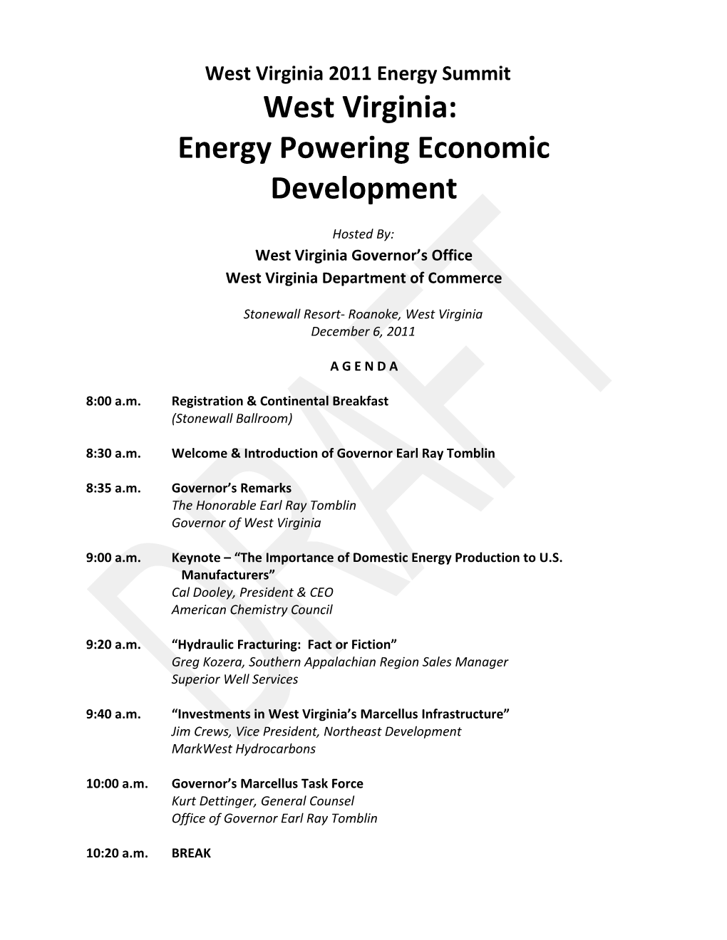 West Virginia 2008 Energy Summit