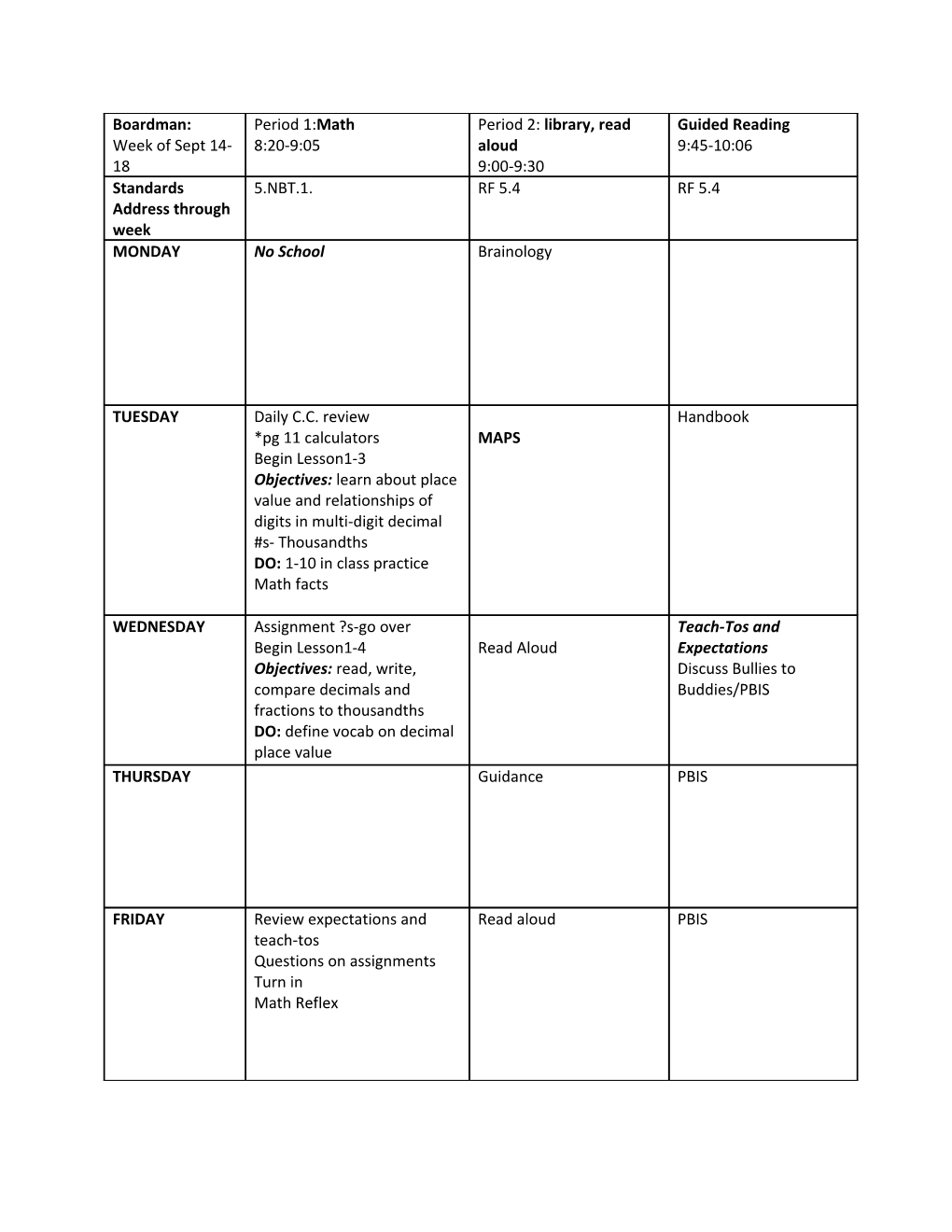 Standards Address Through Week