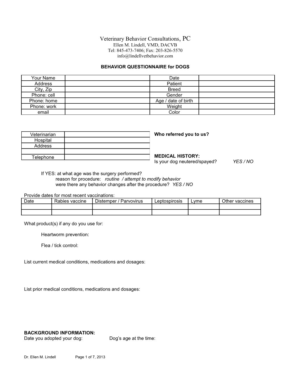 BEHAVIOR QUESTIONNAIRE for DOGS