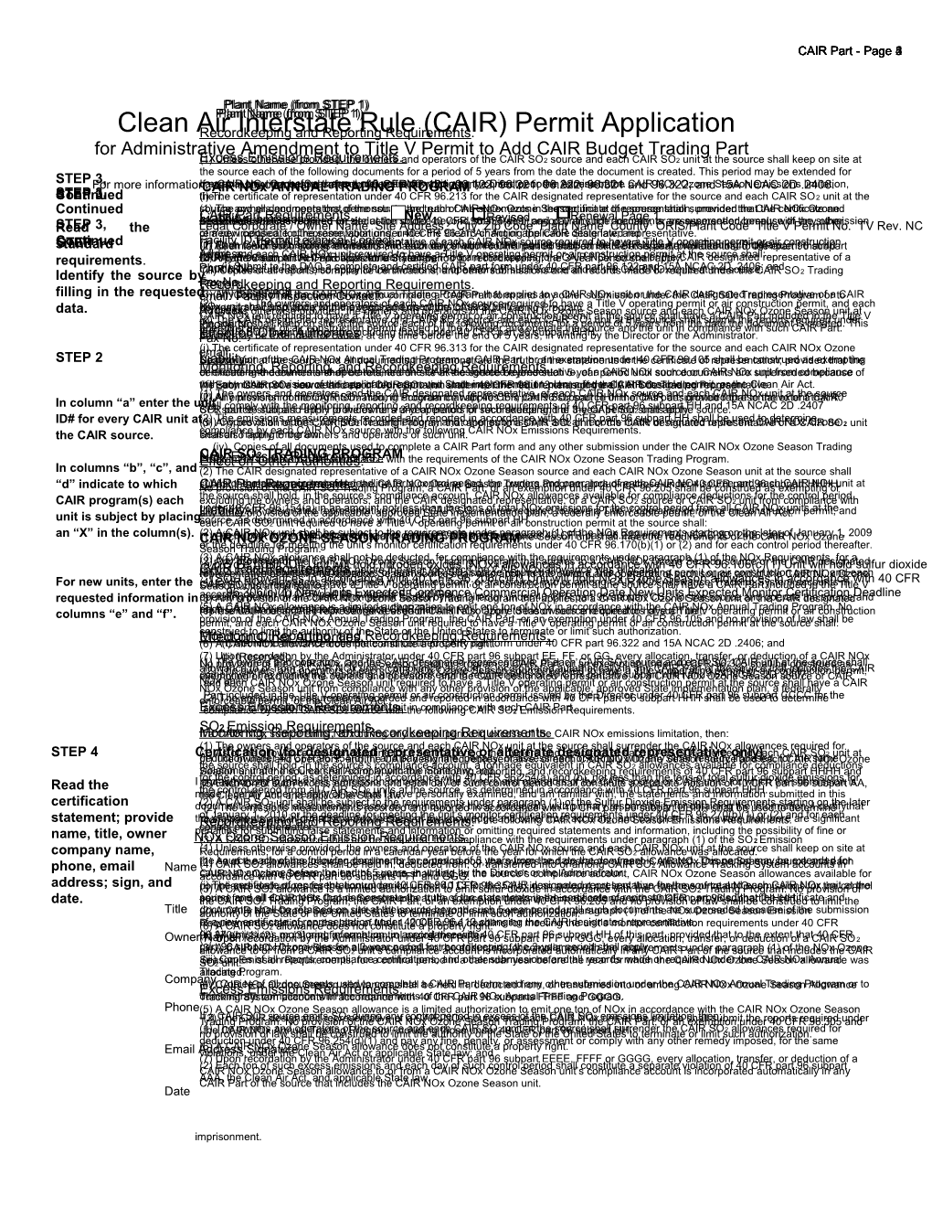 Clean Air Interstate Rule (CAIR) Permit Application