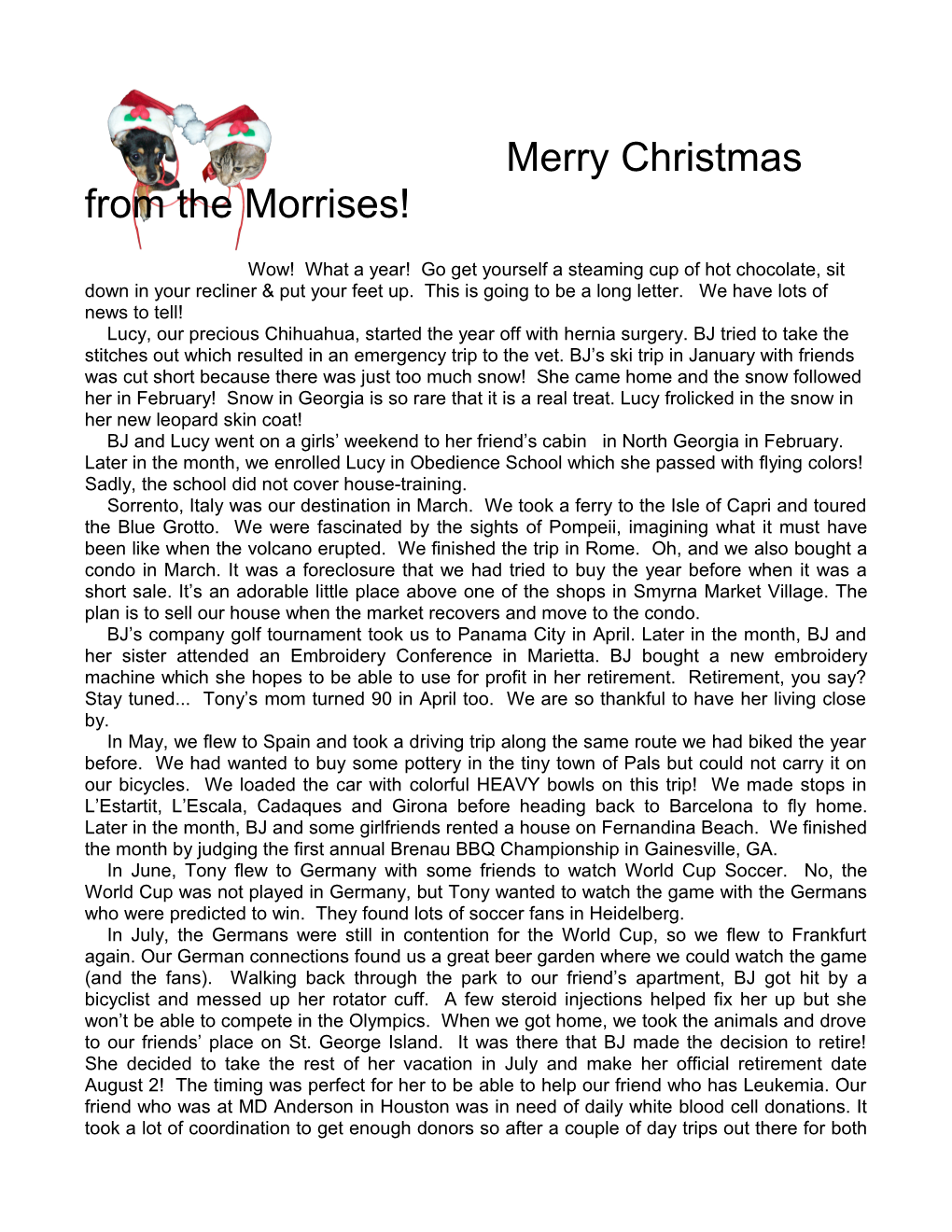 2010 BJ and Tony Morris Christmas Letter