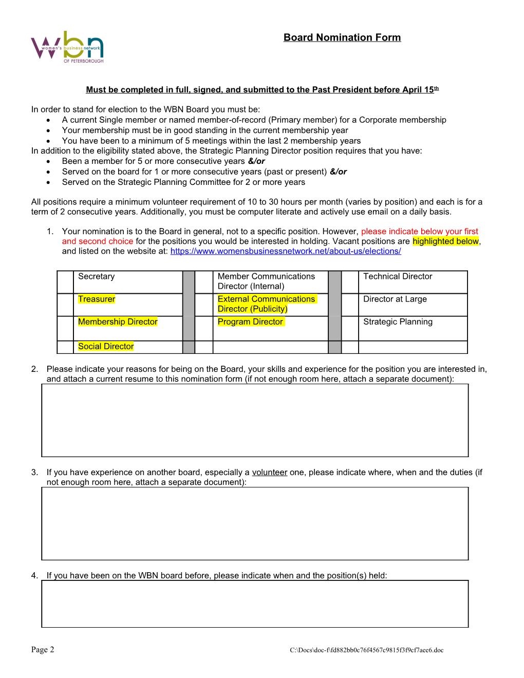 2001 2002 Board Nomination Form