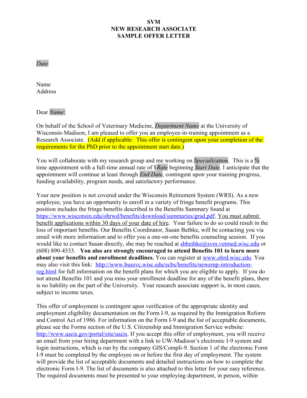 Research Associate Sample Appointment Letter (Rev